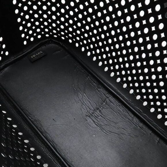 Prada Leather Punching Tote Bag Black - Picture 6 of 6